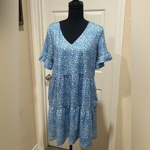 NCLOOK WOMENS SUMMER CASUAL V NECK, BABY DOLL STYLE DRESS BLUE SIZE S.